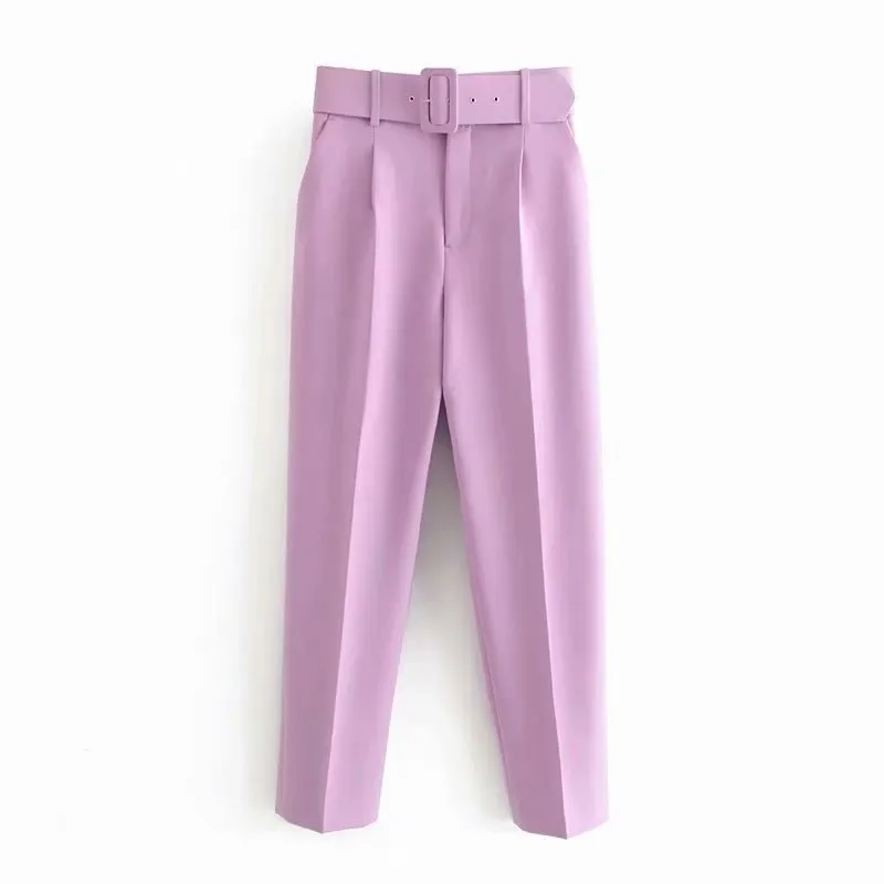 Summer New Style Simple And Fashionable Long Pants With Belt - Purple