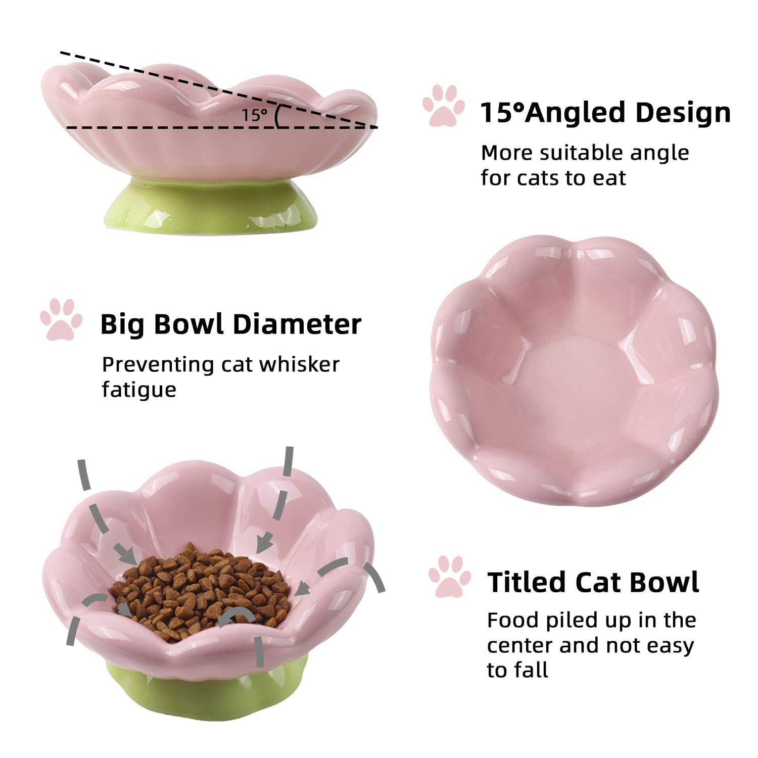 Ceramic Raised Cat Bowl, Pink Elevated Food Bowls For Food And Water Protecting Spine And Whisker Friendly, Tulip Shape Cute Pet Feeder Dish For Indoor Cats And Small Dogs 7
