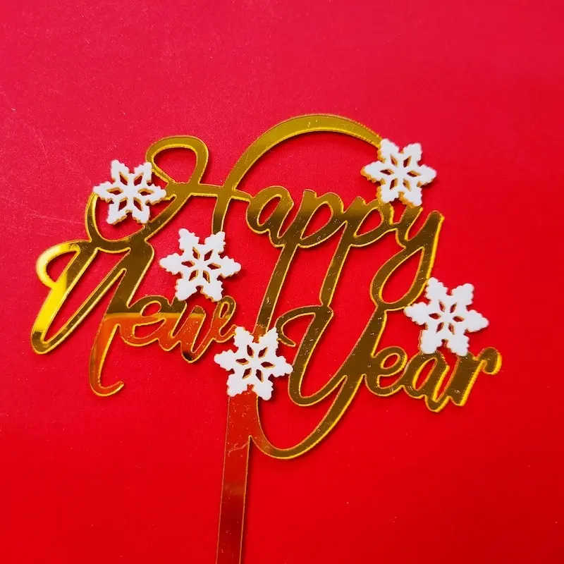 Double-layer Snowflake Happy New Year Acrylic Cake