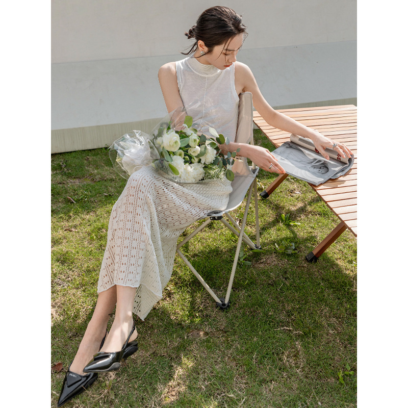 Tencel Linen Cutout Skirt Design Sense Skirt White - Shop at LoveMi