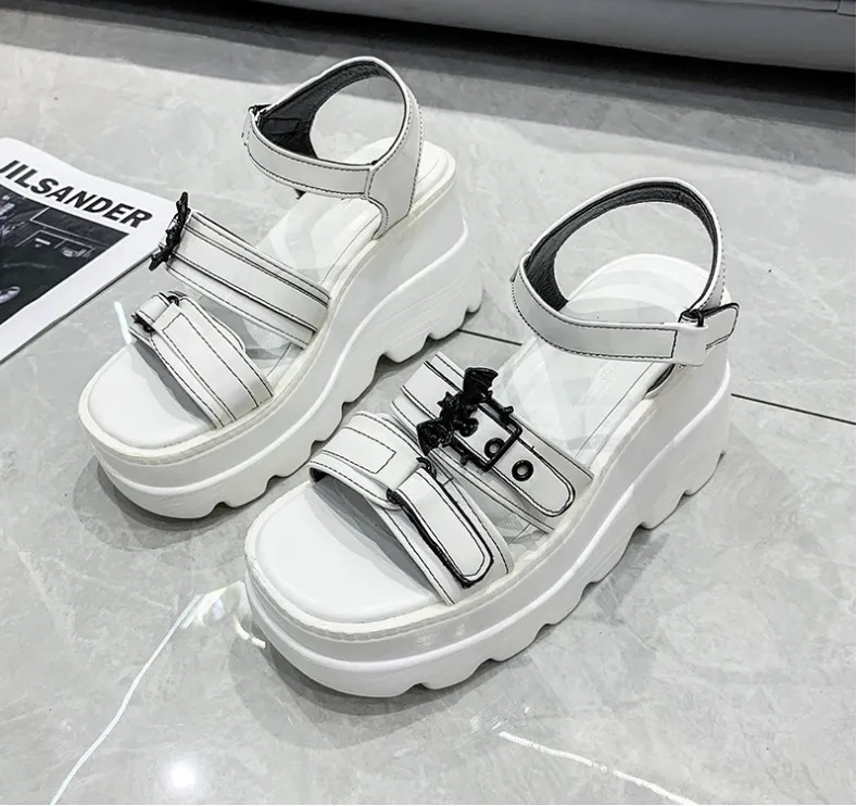 Large Wedge Heel Sandals Women's New Fashion Belt Buckle - White