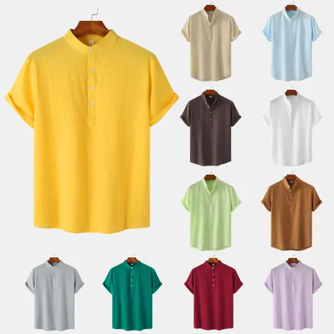Casual Solid Color Shirt Short Sleeve Beach T-Shirt Tops