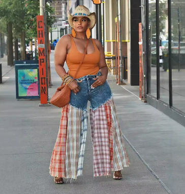 Women's Casual Wide-leg Pants Patchwork Jeans