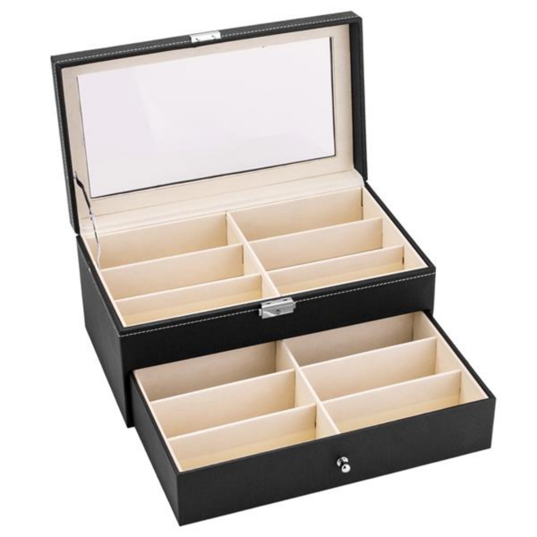 Leather 12 Piece Eyeglasses Storage And Sunglass Glasses Display Drawer... 13