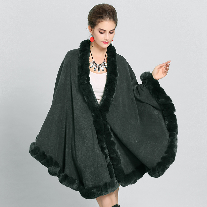 Title 5, New Large Size Faux Fox Fur Collar Knitted Shawl