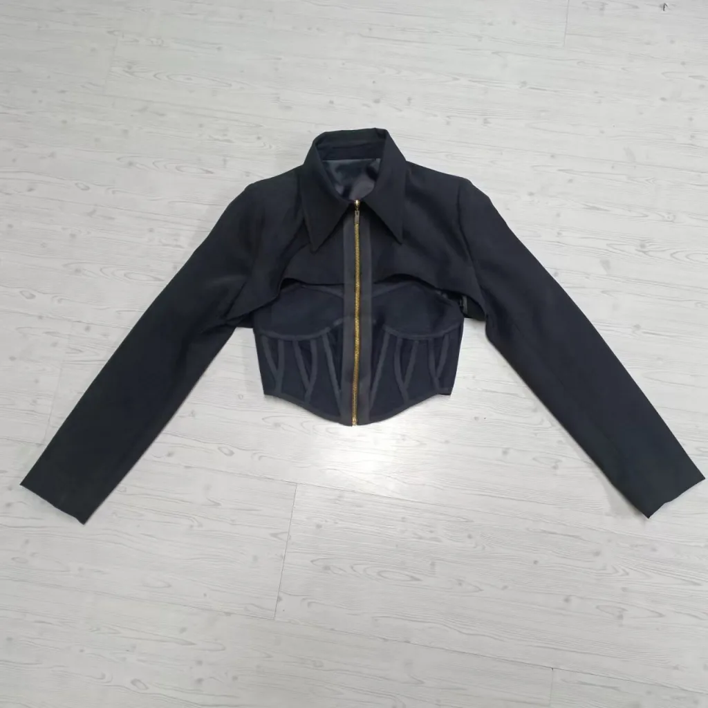Long Sleeve Front Zipper Double Layer Fashion European And American - Black