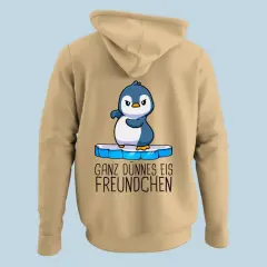 Korean Style Loose Hooded Sweater Women's Cute Penguin Printed Long Sleeve Idle Style - Khaki - View 1
