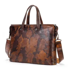 Men's Briefcase Business Casual First Layer Leather 14 Inch Portable - Coffee - View 1