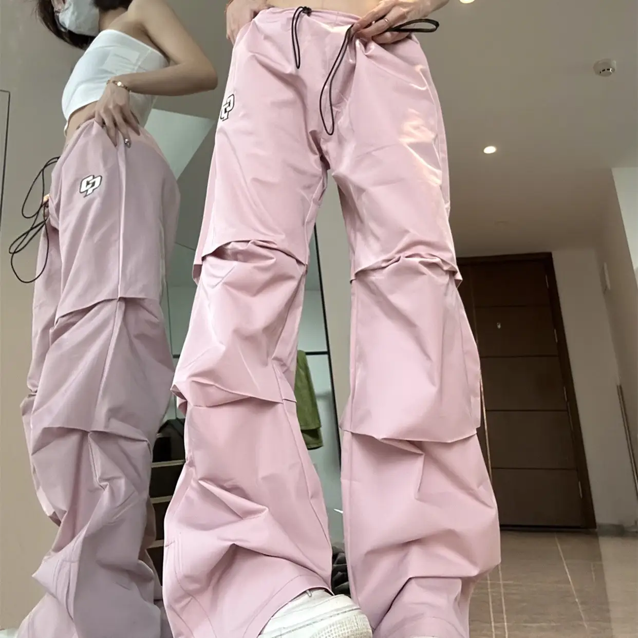 Women's Retro Pleated Pink Overalls
