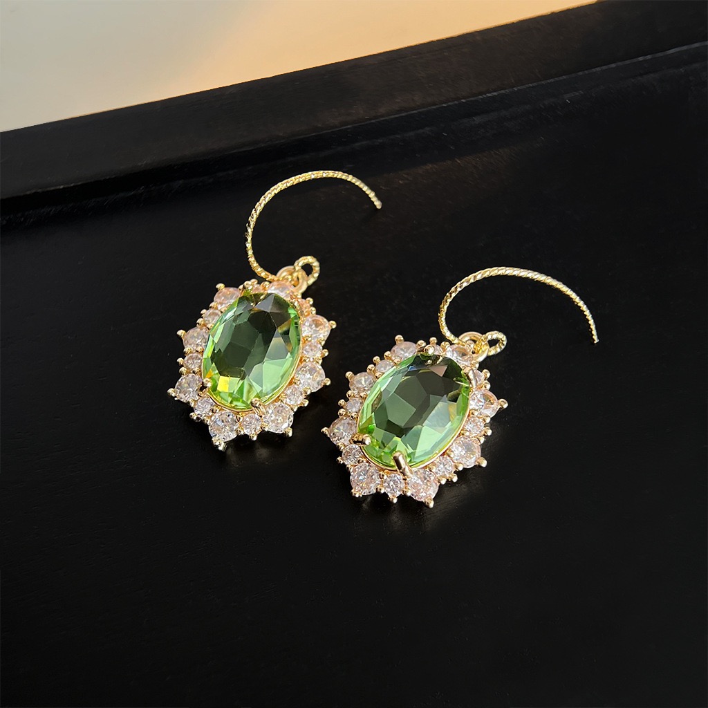 Vintage Baroque Emerald Earrings For Women French Zircon Stud Earrings Luxury Fine Jewelry
