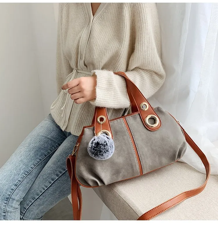 Hair Ball Pendant Frosted Women Bag - Grey