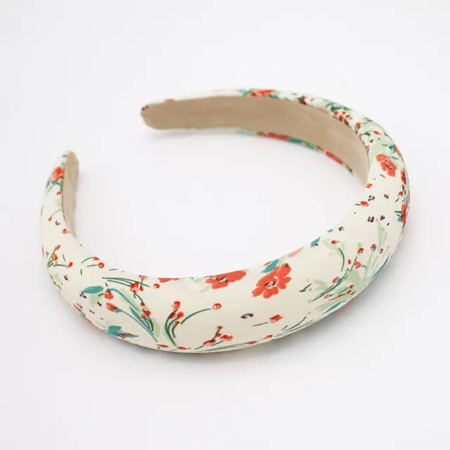 European And American Pu Leather Thickened Sponge Headband White Floral - Shop at LoveMi