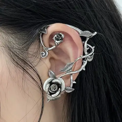 Metal Rose Earrings with Wrapped Ears