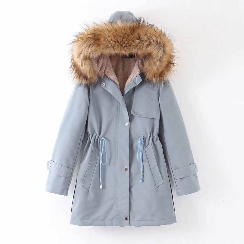 Women's Mid-length Large Fur Collar Thickened Large Size Slim Waist Coat Jacket