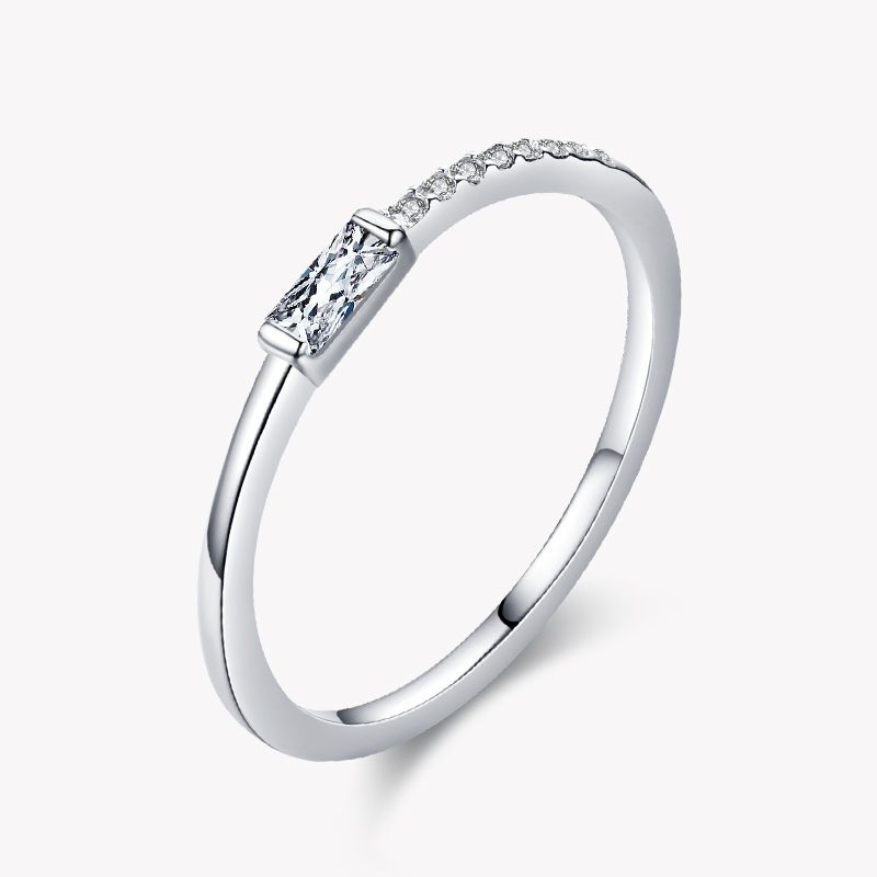 925 Sterling Silver Ring Female Personality Minimalist Sugar Cube Diamond Ring