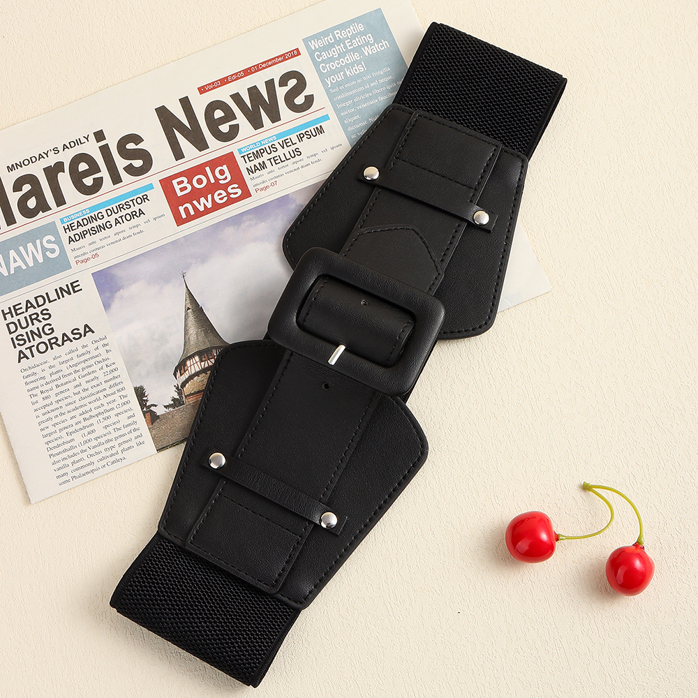 New Women's Punk Retro Black Cool Wide Waist Sealing Elastic Elastic Elastic Needle Buckle 100 Belt With Skirt Corset Waist Belt