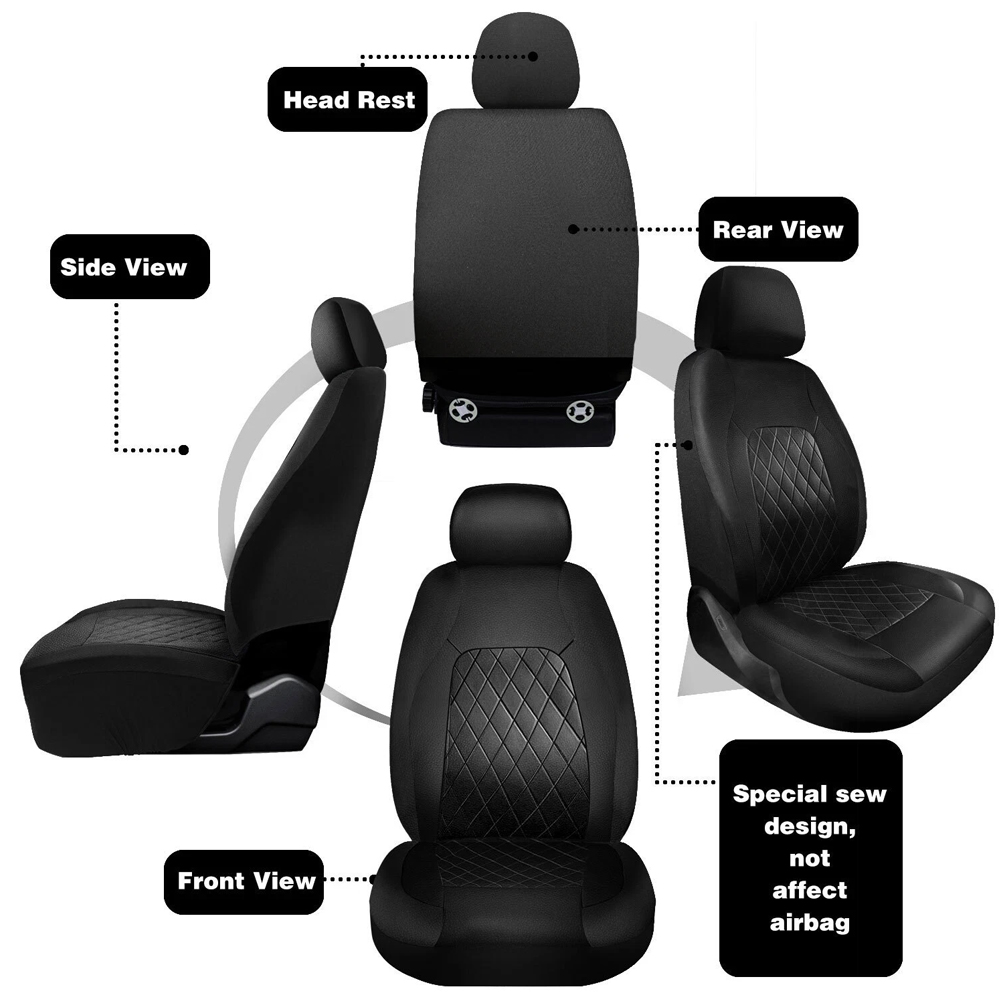 9pcs Full Set Universal PU Leather Seat Covers Protectors Non-Slip