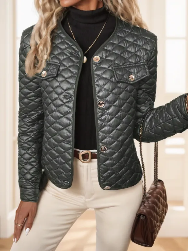 Clasi Elegant Diamond Quilted Plus Size Women's Winter Short Padded Coat Dark Green - Shop at LoveMi