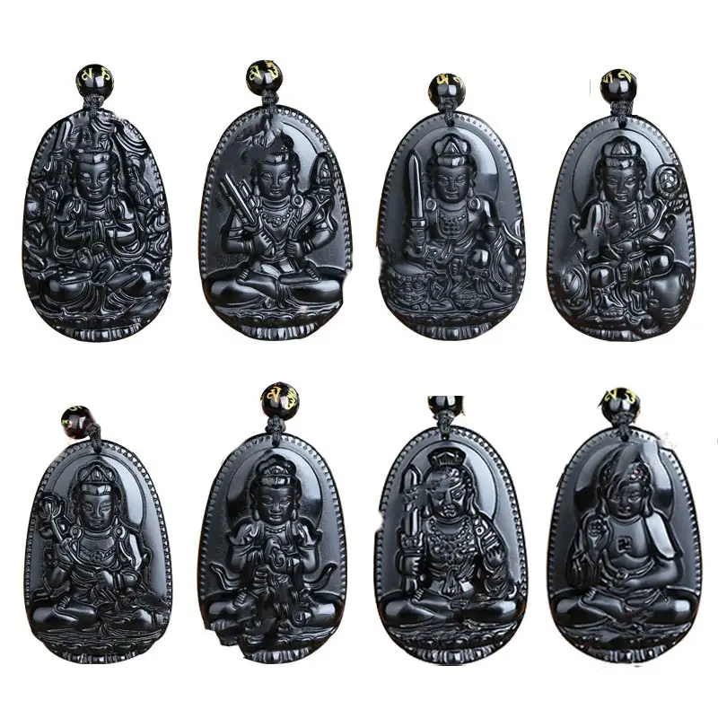 Natural Crystal Obsidian Raw Stone Polished Carved Pendant Necklace Ornaments