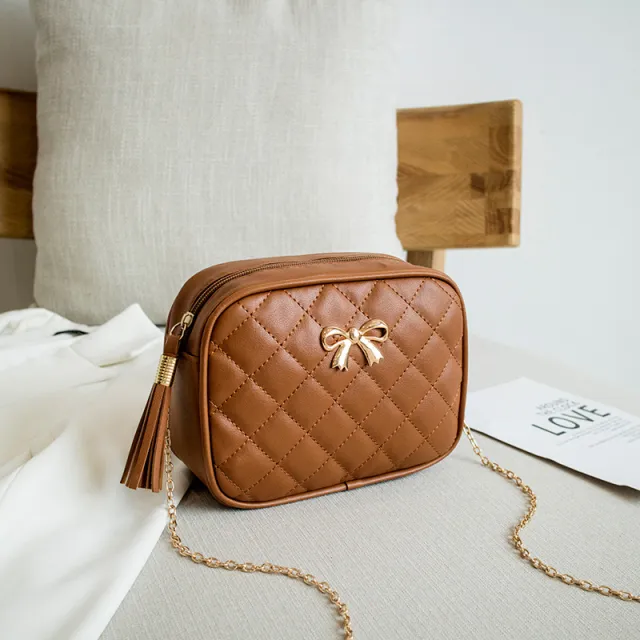 Diamond Embroidered Solid Color Camera Bag Chain Rose - Shop at LoveMi