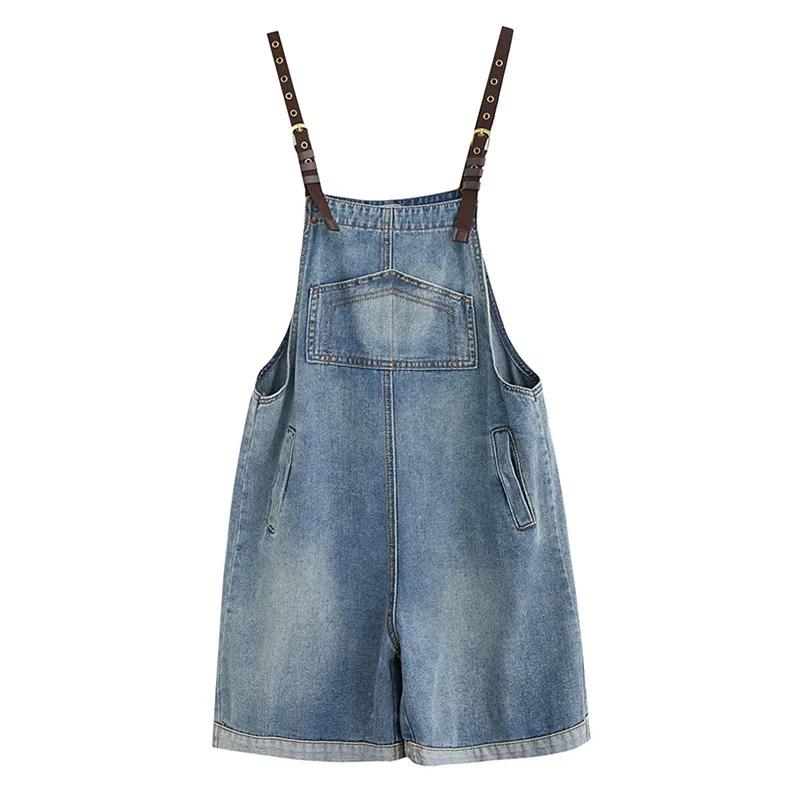 Women's Loose And Slim Wide Leg Denim Overalls Shorts - Blue
