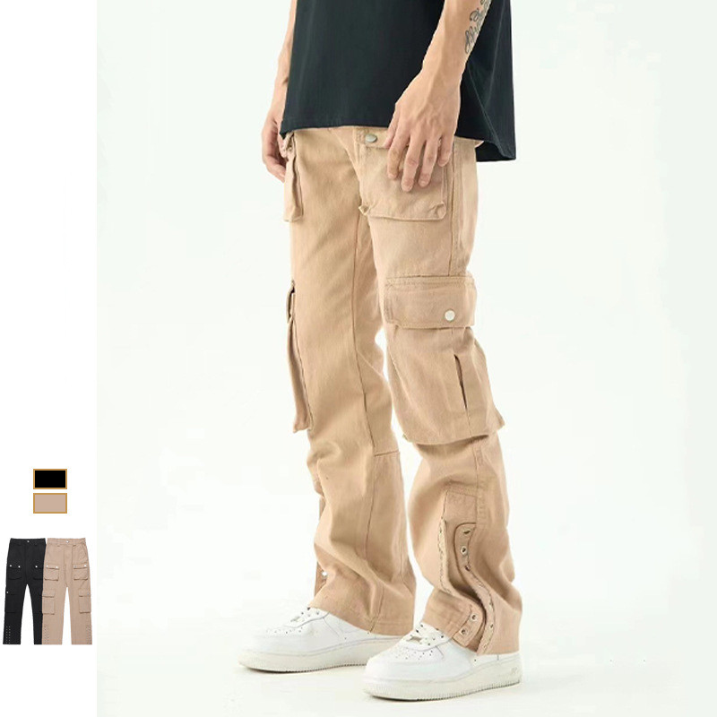 Title 4, Mens Multi Pocket Trousers Khaki Straight High...