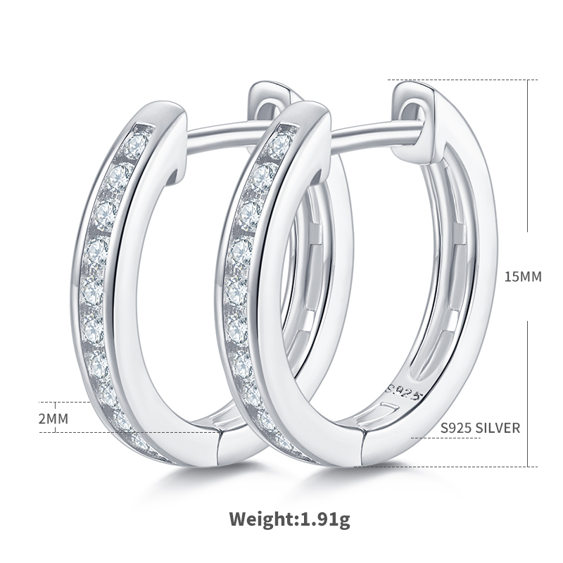 1.9g S925 Sterling Silver 22 Stone Moissanite Hoop Earrings 15mm  Platinum Plated Huggie Hoops With GRA Certificate, Jewelry Gift Box Set For Women