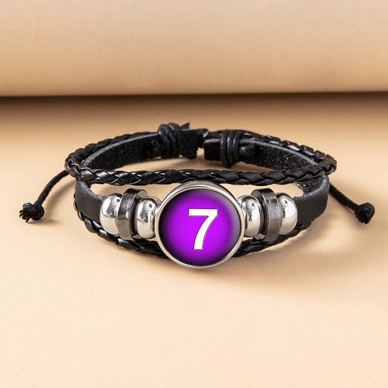 Lucky Number 4 7 Glass Snap Button Charms Leather Adjustable Bracelet