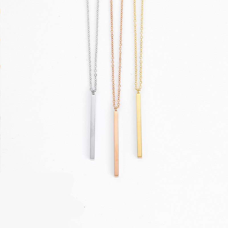 Stainless Steel Gold Plated Geometric Rectangle Pendant Necklace