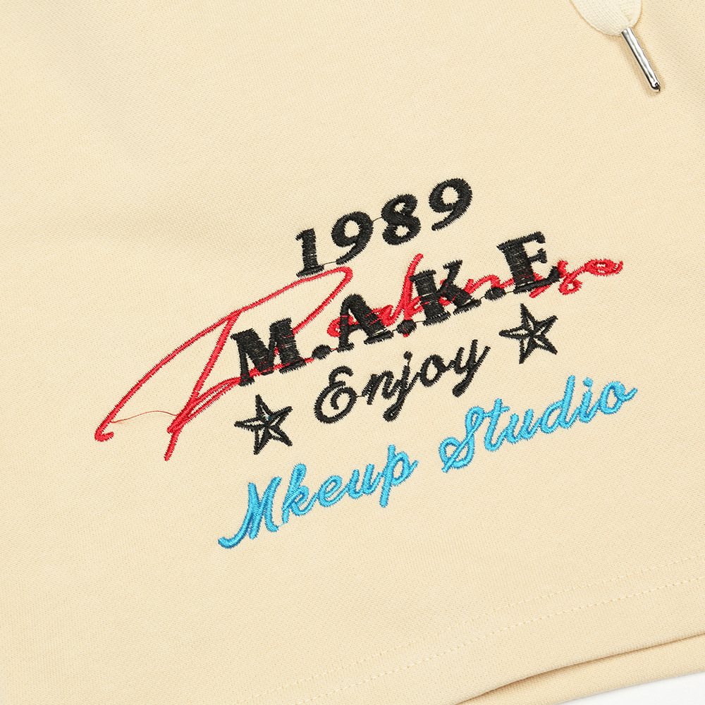 Flame Embroidered Letters Casual Shorts