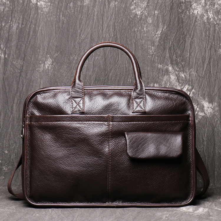 Men's Leather One Shoulder Crossbody Large Capacity Portable Briefcase Brown - Shop at LoveMi