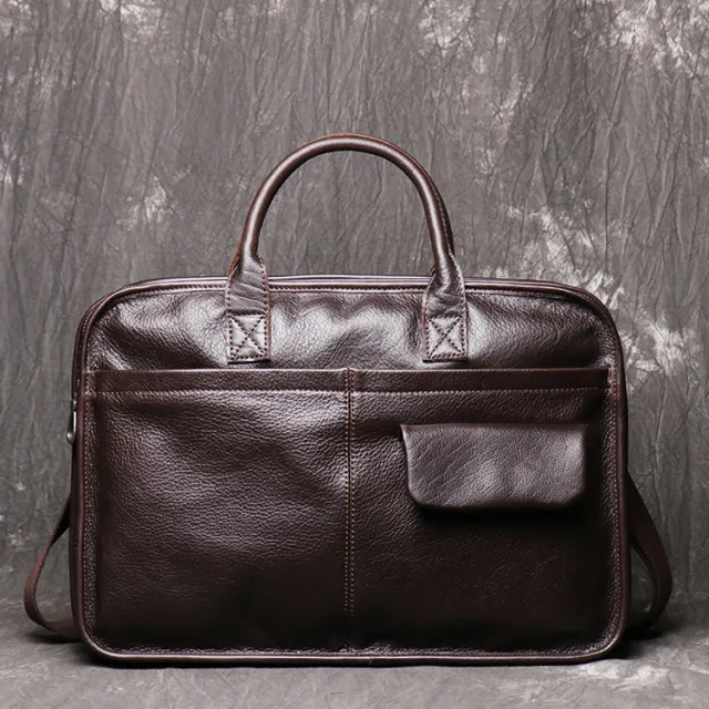 Men's Leather One Shoulder Crossbody Large Capacity Portable Briefcase Brown - Shop at LoveMi