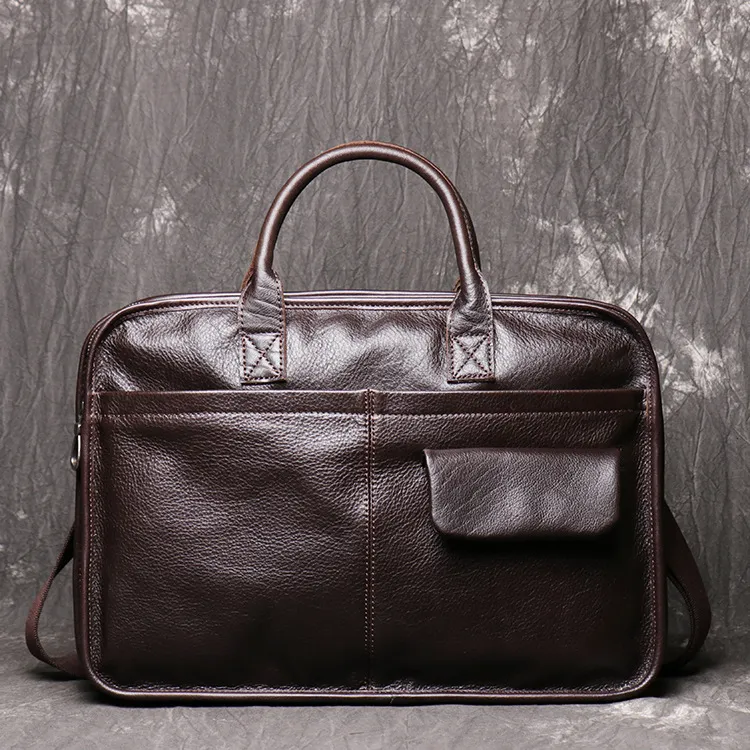 Men's Leather One Shoulder Crossbody Large Capacity Portable Briefcase - Brown