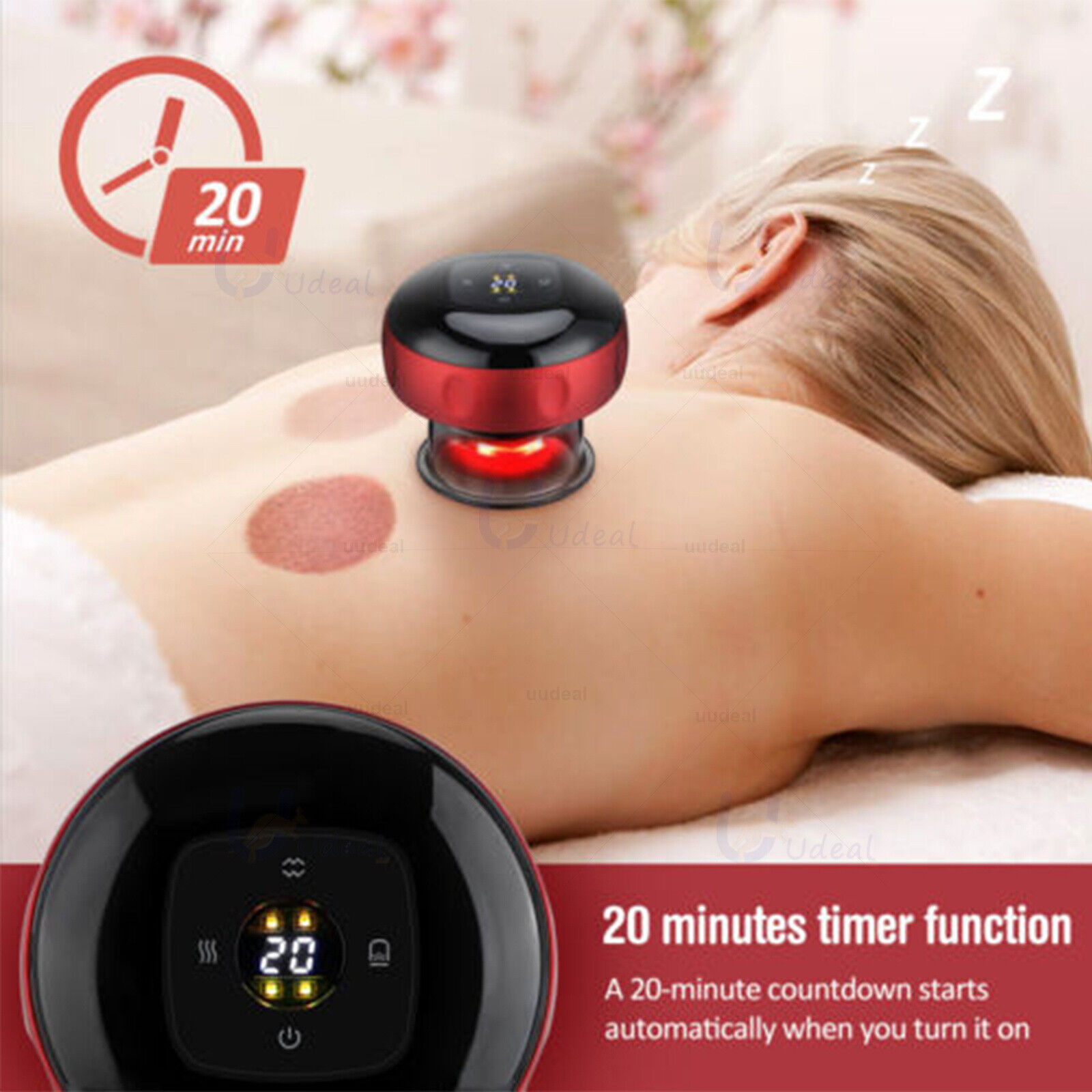 Black Electric Cupping Therapy Smart Scraping Massager Red Light Heating Body Slimming