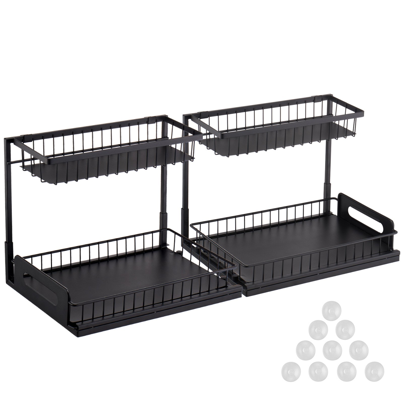 2-Tier Wire Pull Out Cabinet Under Sink Organizer Drawer Basket 2PCS