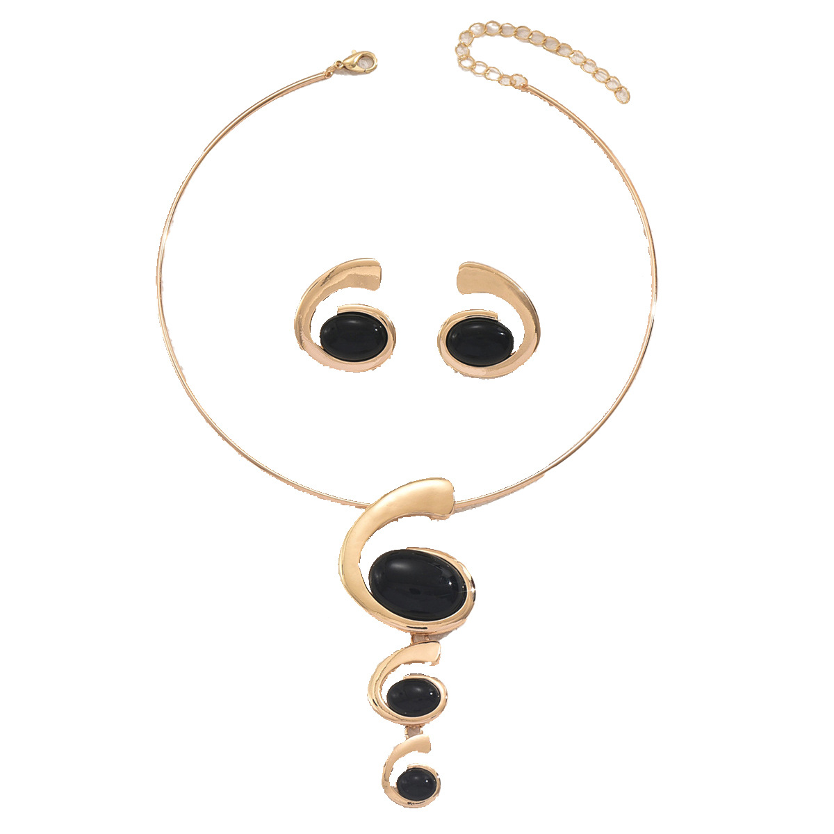 Cross-Border European American Jewelry Set For Women, Long Spiral Drop Earrings Inlaid Gemstones, Elegant Versatile Choker Necklace Matching Set