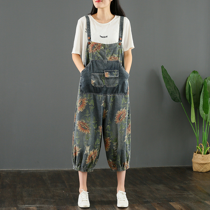 Title 4, Jean Print Patchwork Suspenders For Women