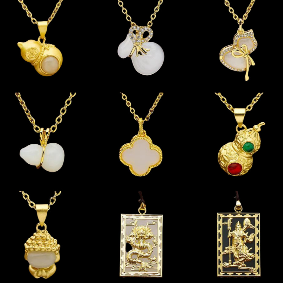 Natural Hetian Jade Women's Light Luxury Necklace Gold Inlaid Jade Ancient Method Inlaid Jade Pendant Business Gift Hanging Gift product image