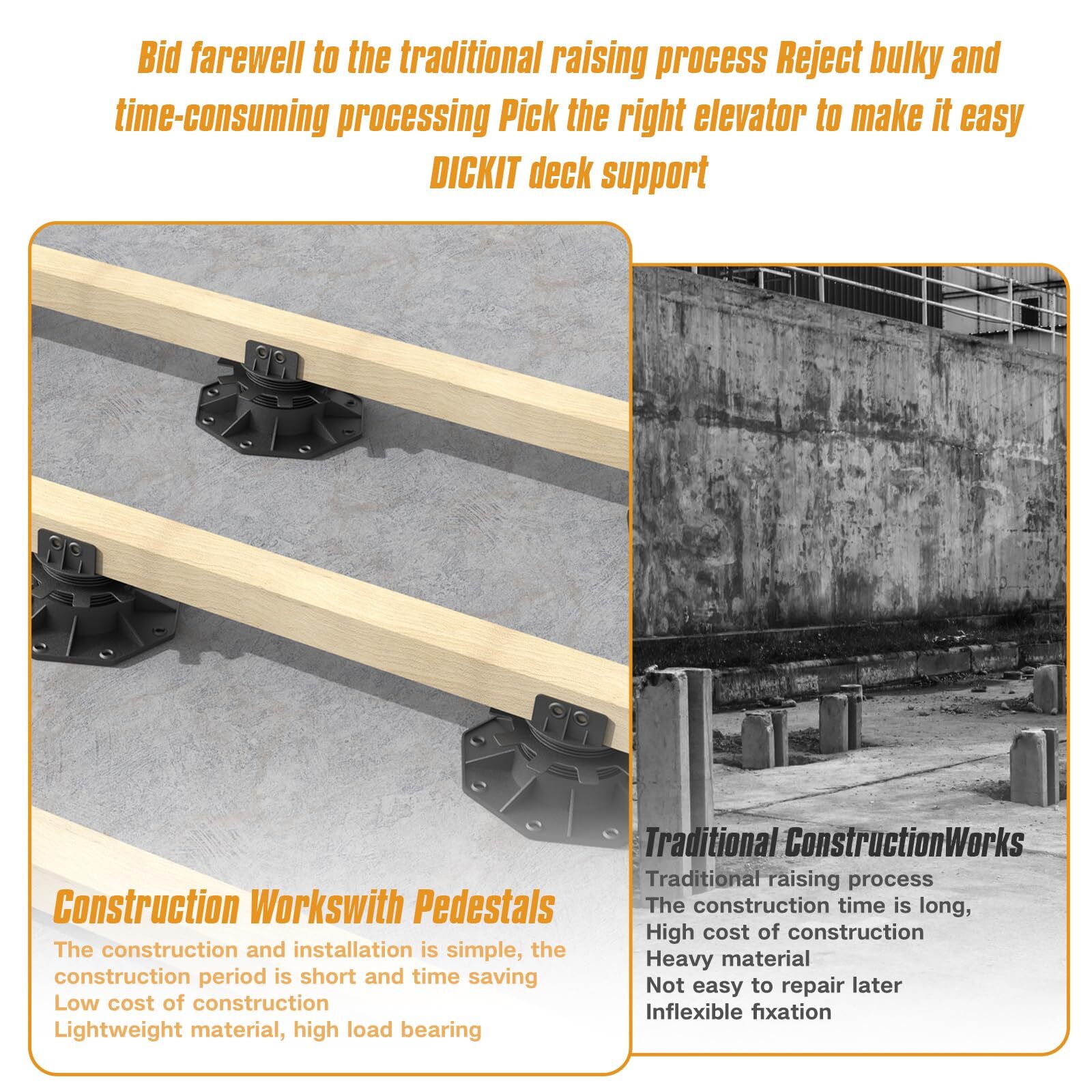 Pack Of 10 Adjustable Decking Pedestal Riser Foot Bearing Support 30mm-60mm