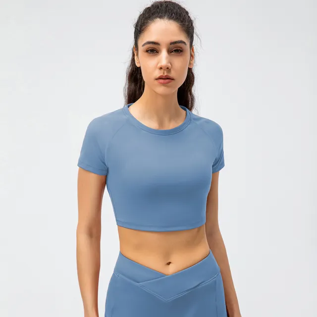 Women's Sports Short Sleeved Nylon Nude Yoga T shirt Nude - Shop at LoveMi