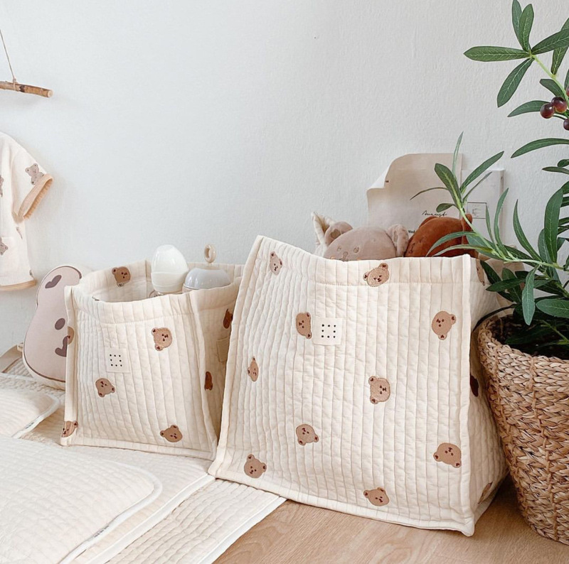 Cute Bear Olive Embroidery Type Finishing Basket For Babies — image 1