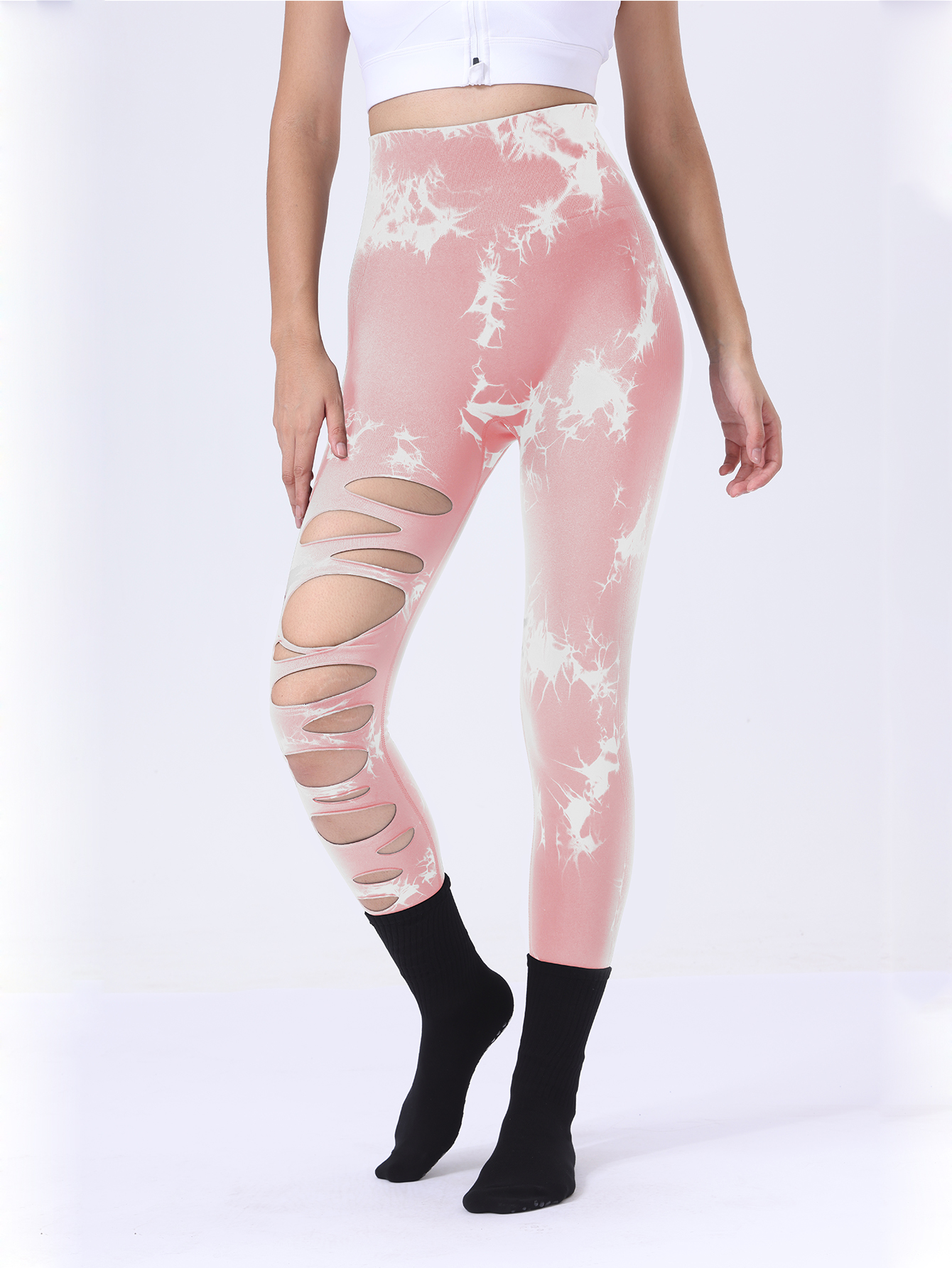 3 Pack Women's Tie Dye Cutout Tights High