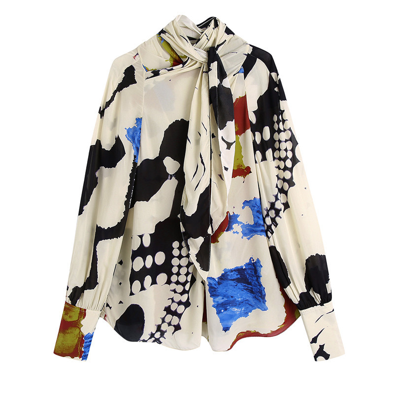 Bow-embellished Printed Shirt And Wrap-print Trousers