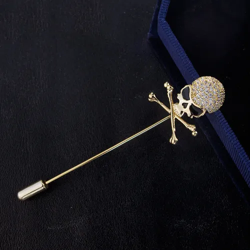 Pin Brooch Men's Cool Skull Badge Corsage Golden - Shop at LoveMi
