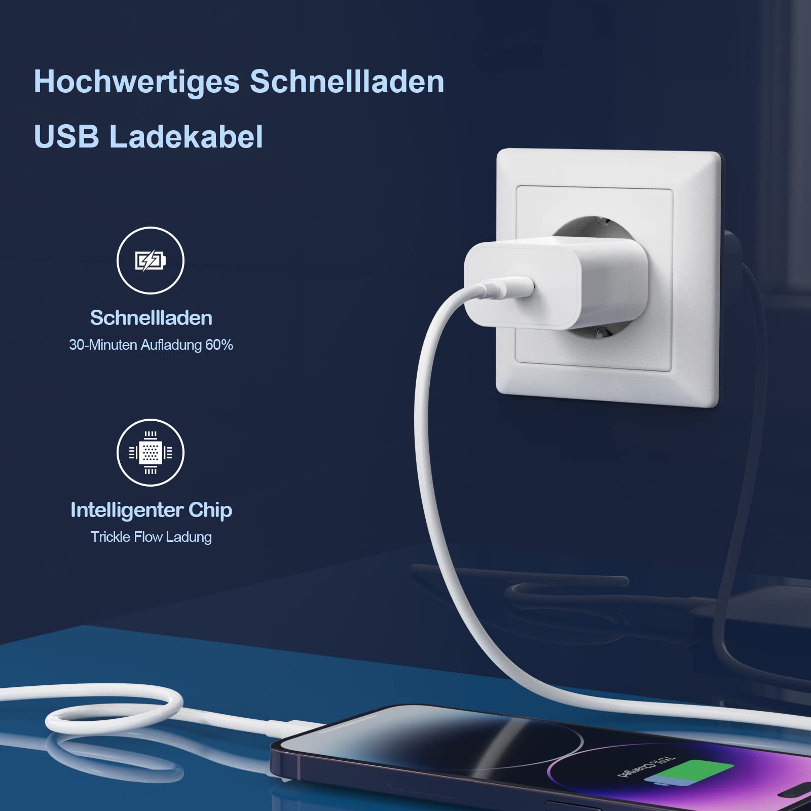 USB-C-Ladegerät mit einem Anschluss, inklusive 4-in-1-Datenkabel._voghion.com