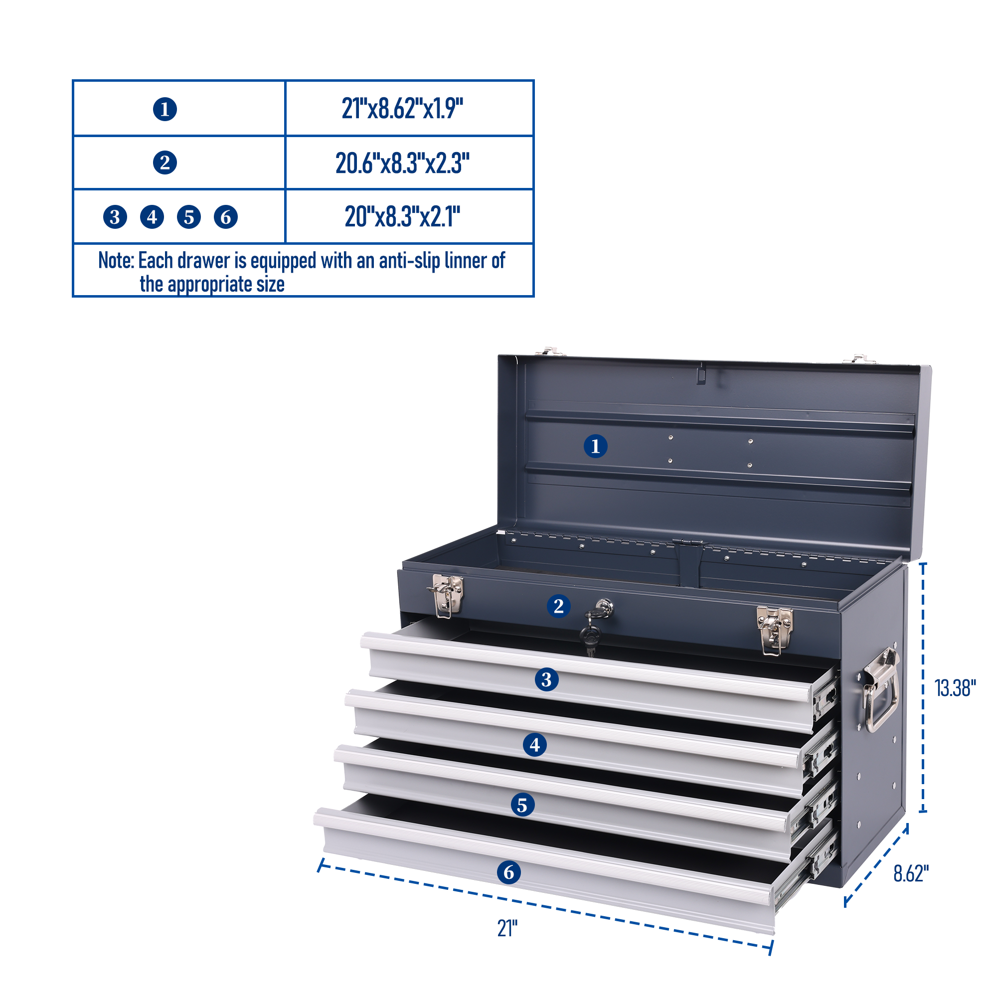 Heavy Duty Metal Tool Box, 21-inch, Portable Metal Tool Box With 4 Drawers, Small Tool Chest With EVA Liners, Ball Bearing Slide Drawers Locking & Powder Coated Finish, Multi-Function Tool Organizer — foto 4