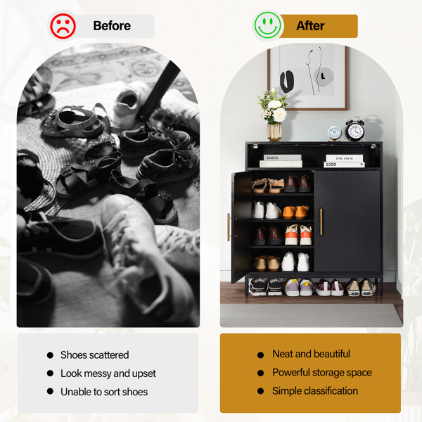 Double Door 6-Layer Shoe Cabinet With High Foot LED Lights Particle Board... 2