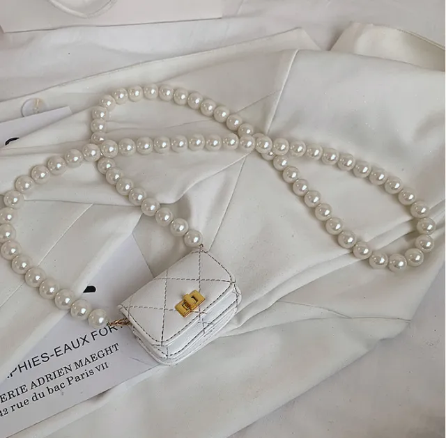 Simple Lock Mini Coin Purse Western Style Pearl Chain Messenger Female Fashion White - Shop at LoveMi