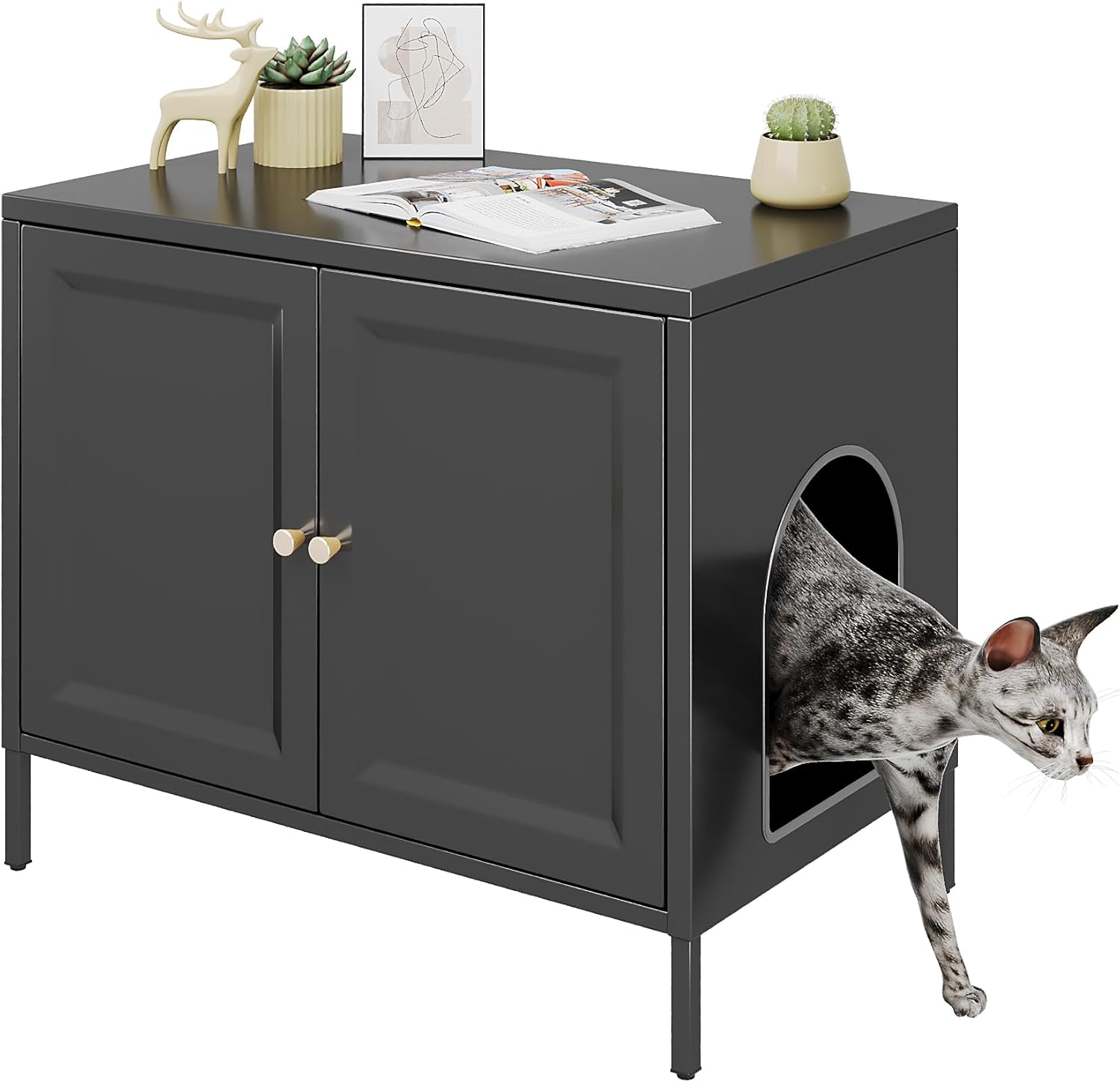 Metal Cat Washroom Furniture With Barn Door, Pet House, Fit Most Of Litter Box