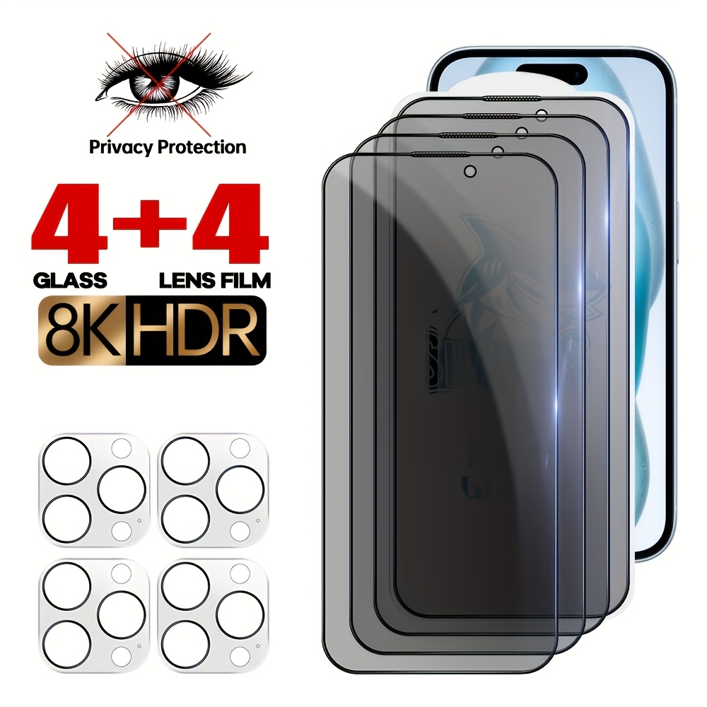 8pcs For Special Privacy Film, 4 Privacy Films 4 Lens Protectors HD Definition Front View 0.01s Lightning Touch Response 180 Protection Against Peeping, Anti Scratch, Anti-Smudge